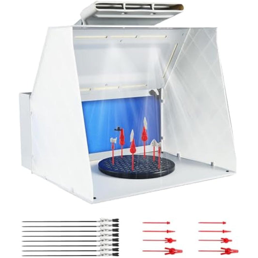 Magicrose Airbrush Spray Booth Kit,Adjustable Powerful Fan and LED Lights,3-layerFilter with Wide Range of Accessories Includes Turntable,16PCS Alligator Sticks for Painting Model Craft Hobby DIY