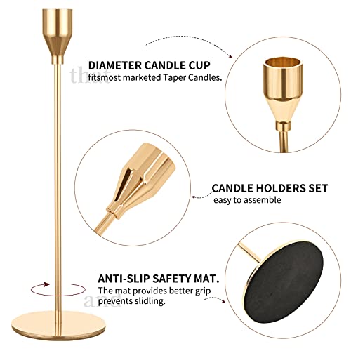 Set of 12 Gold Candle Holders, Metal Candle Holder Tapers Fit 3/4 Inch Pillar Candles, Elegant Decor for Dining, Dating, Party,