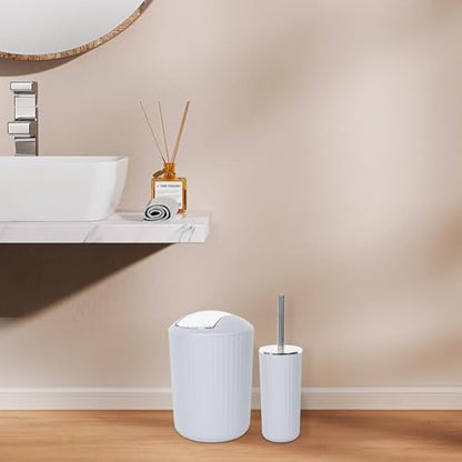 FEILANDUO Bathroom Accessories Sets Complete, 8 Pcs Bathroom Accessory Set with Trash Can, Soap Dispenser, Soap Dish, Toothbrush Holder, Toothbrush Cup, Toilet Brush and Qtip Holders,Vanity Tray White
