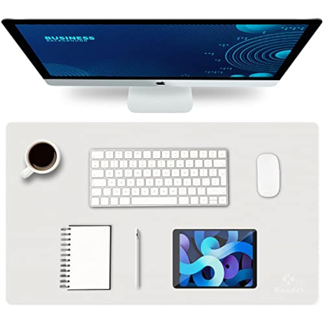 K KNODEL Small Office Leather Desk Mat, Mouse and Keyboard Pad, Computer and Laptop Mat, Desktop Protector and Cover, Writing Pad and Blotter (60x35cm, White)