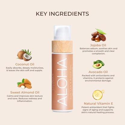 COCOSOLIS Aloha Tanning Accelerator with Vitamin E, Cocoa Butter - Organic Tanning Oil & Body Lotion with 6 Precious Oils (110)