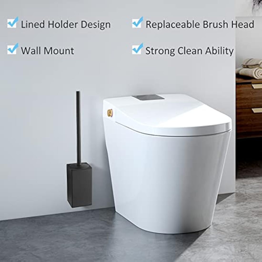 BGL 304 Stainless Steel Wall-Mounted Square Toilet Brush Holder (black)