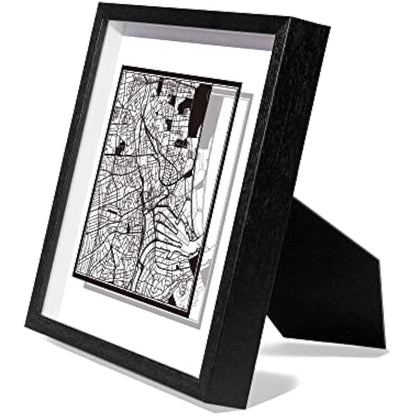 O3 DESIGN STUDIO Aberdeen Paper Cut Map framed, Black map, Black frame, 23x23 cm, Gift Boxed, 2 background color, self-changing, Paper Art