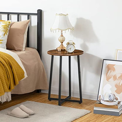 HOOBRO Side Table, Round Small Table, Small Bedside Table, Coffee Table with Metal Frame, Industrial Round Sofa Tables Hallway for Living Room, Sturdy,Rustic Brown EBF95BZ01