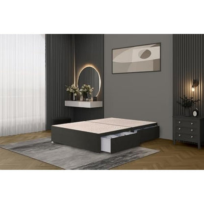 Bed Centre Bliss Grey Linen Divan Base with Optional Drawers and Headboard (3FT Single, 2 Drawers Same Side No Headboard)