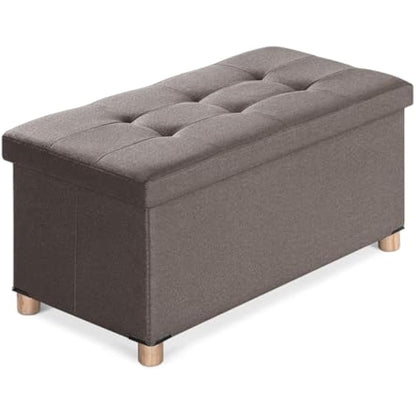BRIAN & DANY Ottoman Storage Box with 4 Wood Legs, Linen Storage Ottoman for Living Room, Brown, 76 x 38 x 38 cm