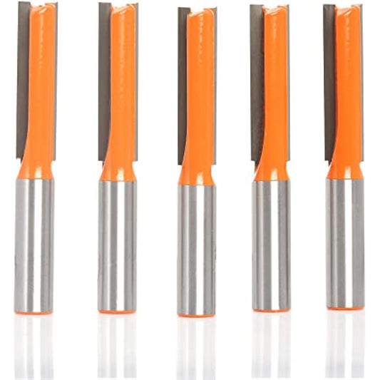 Sinoprotools 5pcs Straight Router Bits, 1/2" Shank Tungsten Carbide Router Cutter, 2" Cutting Depth Kitchen Fitters Router Bit Set for Woodworking(5 Bits)