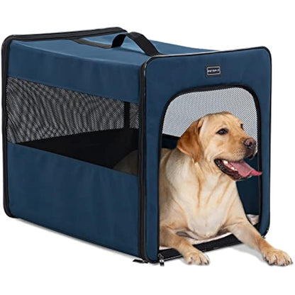 Petsfit Dog Travel Crate Lightweight Dog Crate,Portable Dog Crate,Foldable Fabric Extra Large Dog Crate with Fleece Mat, Blue