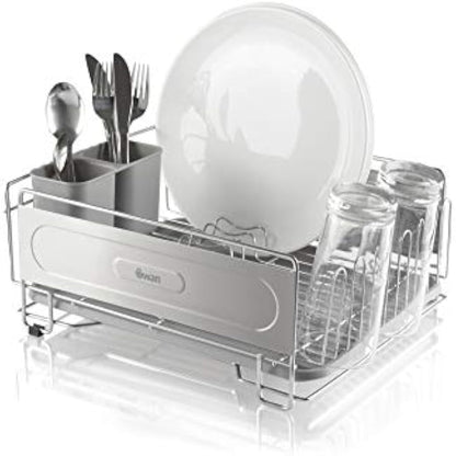Swan SWKA5050N Dish Rack, Rust Resistant Dish Drainer with Anti Slip Feet and Drip Tray, Chrome