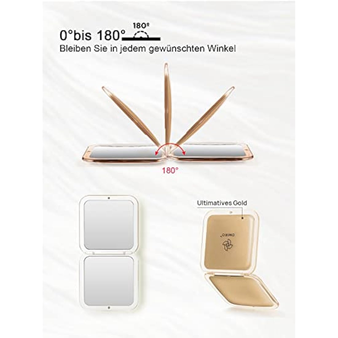 Compact Mirror Magnifying Pocket Mirror 10X Small Travel Folding Mirror for Handbag Square 3.5 inch(Gold)