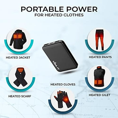 Vida IT Small Power Bank for Heated Vest Scarf Jacket 5V 2A External Battery Pack Portable Charger for iPhone 7 8 X Samsung Galaxy S8 S9 S10 Huawei Android Mobile Phone, 5000mAh Mini USB Power Pack