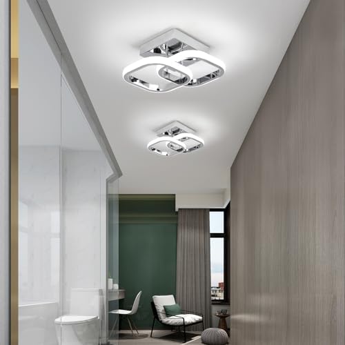 EIDISUNY LED Ceiling Light Modern Ceiling Lamp Silver Square Simple Ceiling Light Fixture LED for Corridor Kitchen Stairs Hallway Study Room Bedroom Living Room - Chrome 22W （Cool White Light 6000K