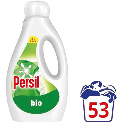Persil Bio Laundry Washing Liquid Detergent 1st time removal of tough stains outstanding stain removal in quick & cold washes 53 washes (1.431 L)