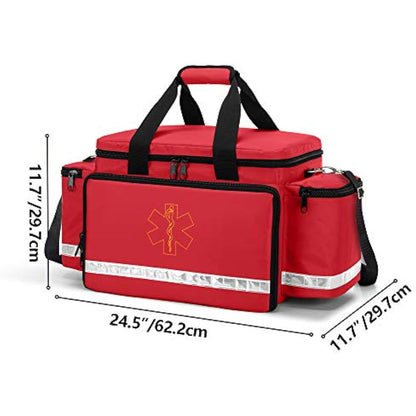Trunab Emergency Responder Trauma Bag Empty, Professional Large First Aid Bag Medical Bag with Inner Dividers and Non-Scratch Bottom, Ideal for EMT, EMS, Paramedics, Red, Bag Only, Patented Design