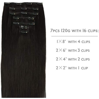 WENNALIFE Clip In Hair Extensions, 14 Inch 120g 7pcs Real Human Hair, Natural Black