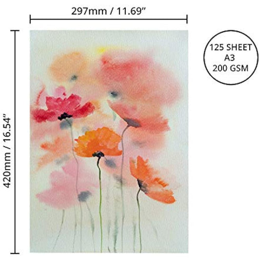 Belle Vous White A3 Watercolour Paper (125 Sheets) 200 GSM Cold Press Water Colour Painting Sheets - Suitable for Beginners to Expert Painters