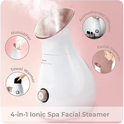 STYLPRO 4-in-1 Steamer: Face Steamer, Aromatherapy Diffuser, Humidifier and Towel Warmer - Ionic Face Mist for Deep Cleaning, Luxury Home Spa, Unclogs Pores