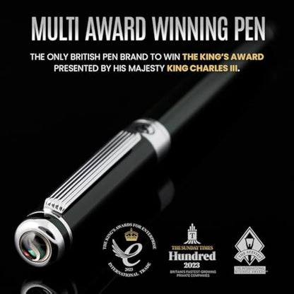 Scriveiner Black Green Rollerball Pen - Multi Award Winning Luxury Rollerball with Chrome Trim & Schmidt Refill, Quality Executive Writing Pen for the Office, Journaling or Gift Set for Men & Women