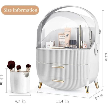 Kousee Makeup Organiser and Storage, Portable Waterproof Dustproof Organizer with Lid, Cosmetic Display Case Skincare Organizers for Vanity, Bathroom, B-White