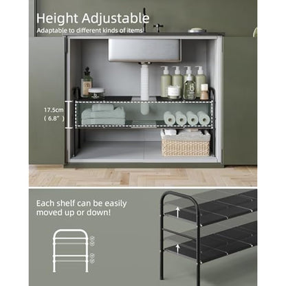 NETEL Expandable Under Sink Storage, 2 Tier Under Sink Storage with 8 Plates,Metal Side Bracket,Kitchen Cupboard Organiser, Extendable Shelf for Cupboard, Kitchen Shelf Organiser,Width 52-82cm