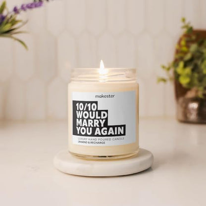 Funny Anniversary Candle Gifts - Luxury Soy Wax - Vanilla, Jasmine, Sugared Almond - Makester