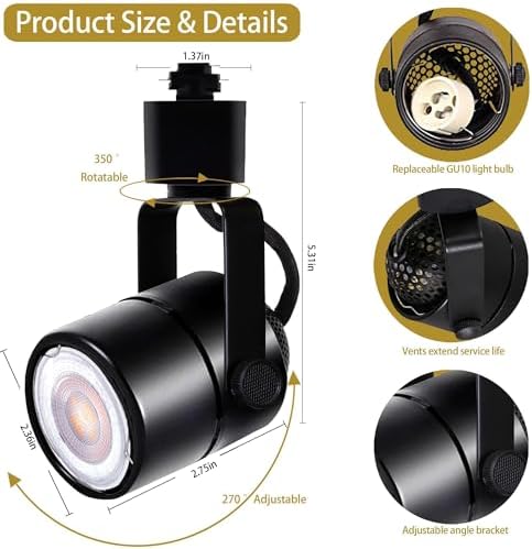 Bravsekai Advanced LED Track Lighting Kit with Replaceable GU10 Bulbs, 6-Lights Dimmable Track Lights with 2x1m H Type Track Rails, 10W 4000K Natural White Indoor Spotlight Fixture for Any Space