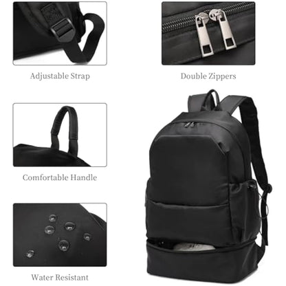 seyfocnia Sports Backpack for Men, Waterproof Gym Back Pack With Shoe Compartment Lightweight Travel Bag Casual Daypack-Black