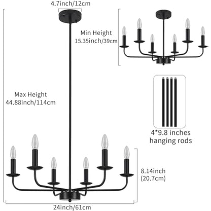 QAREHL Chandeliers Ceiling Light, 6 Arms Black Chandelier Light Pendant Light Fitting Ceilings Living Room, Rustic Bedroom Lighting Fittings, Dining Room Lights Ceiling Over Table, E14 Socket