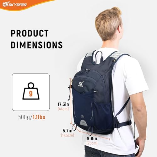 SKYSPER 15L Hiking Backpack Small Travel Daypack Breathable Lightweight Day Hike Rucksack with Shoulder Pocket Women Men
