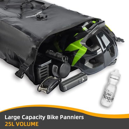ROCKBROS Bike Pannier Bag 25L-32L 100% Waterproof Rear Rack Bike Bag Bicycle Bag for Rear Carrier Bike Handbag for Cycling Touring Travelling (Green)