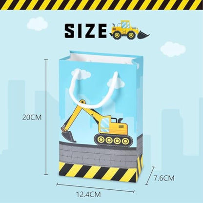 WERNNSAI Construction Party Favor Bags - 16PCS Construction Birthday Party Supplies for Boys Kids Dump Truck Gift Bags for Birthday Baby Shower Supplies Excavator Candies Treats Goodies with Handle