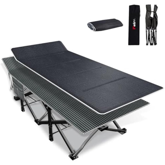 Peirhw Camping Bed Folding Guest Bed with Mattress, Folding Camp Beds for Adults, Extra Wide Camping Cot Supports 200kg, Lightweight Portable Lounger for Travel