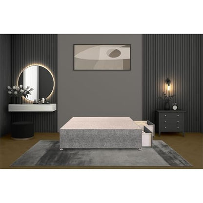 Bed Centre Tweed Gray Flexby Divan Bed Base - Headboard And Storage Drawer (Single, Small Double, Double, King and Super King Size (Single, Divan Base with 2 Drawer Same Side No Headboard)
