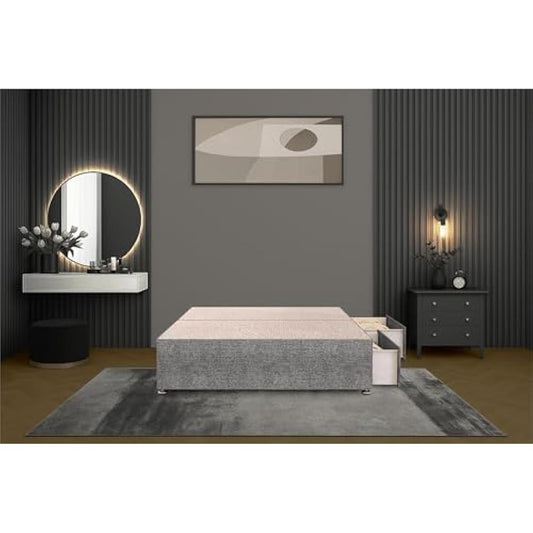 Bed Centre Tweed Gray Flexby Divan Bed Base - Headboard And Storage Drawer (Single, Small Double, Double, King and Super King Size (Small Double, Divan Base with 2 Drawer Same Side No Headboard)