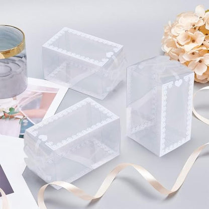 BENECREAT 24PCS Clear Gift Box with Bowknot(12x7x7cm) Transparent PVC Favour Boxes Empty Containers Packing Box for Holiday Wedding, Party and Shower Favors