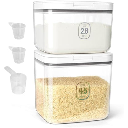 ZgoEC Rice Storage Container Airtight 4.5 L+2.8 L, Flour Container for Storage with Measuring Cup, Grain Container, Dry Food Storage Container, Plastic Cereal Dispenser for Kitchen Baking Flour