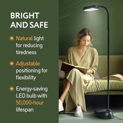 Kenley Daylight Lamp - Reading Light Floor Standing - Energy Saving Bulb - Natural Sunlight 12W LED with Adjustable Brightness - Standard Bright Floor Reading Lamps for Living Room Bedroom Craft Study