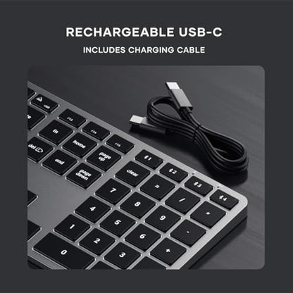 Satechi Slim X3 Bluetooth Backlit Keyboard with Numeric Keypad for Mac, Illuminated Keys & Multi-Device Sync, for Macbook Air/Pro M4, iPad Air/Pro M4, Mac Mini, iMac - Space Grey (US-QWERTY LAYOUT)