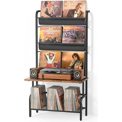 Bikoney Vinyl Record Storage Cabinet - Turntable Stand with Record Holder, Vinyl Wall Mount for up to 300 Albums, Display Shelf Bigger Storage