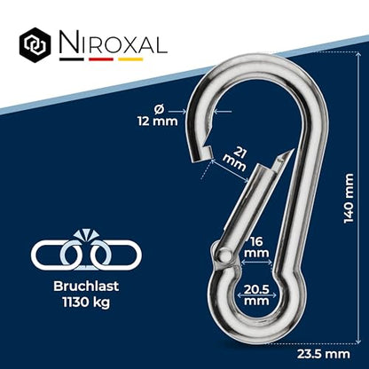 10 Pieces 12-mm Stainless Steel snap Hook Without Thimble Made of V4A Robust Shape Without Eye Breaking Load 2100 kg snap-on Hooks fire Brigade Carabiner 316 12x140-mm
