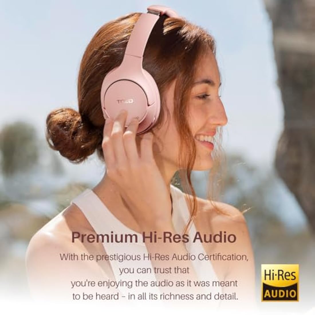 TOZO HT2 Hybrid Active Noise Cancelling Headphones, Wireless Over Ear Bluetooth Headphones, 60H Playtime, Hi-Res Audio Custom EQ via App Deep Bass Comfort Fit Ear Cups, for Home Office Travel Pink