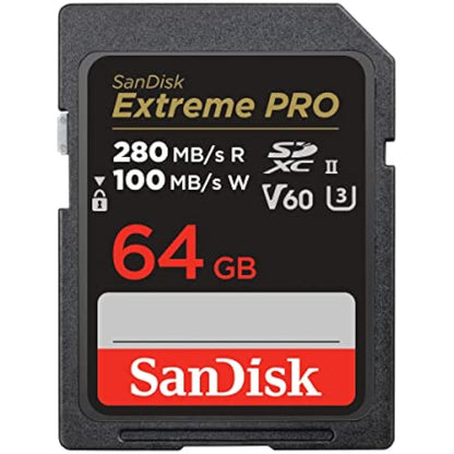 SanDisk 64GB Extreme PRO SDXC, Card up to 280MB/s, UHS-II, Class 10, U3, V60