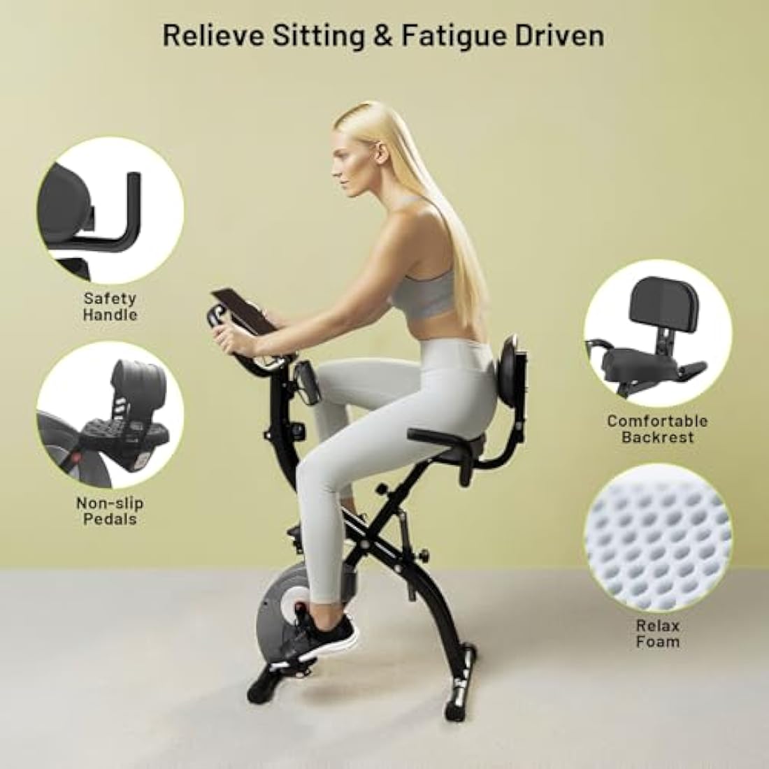 ATIVAFIT Folding Exercise Bike 8 Levels Resistance F-Bike with Heart Rate Sensor + Phone Holder