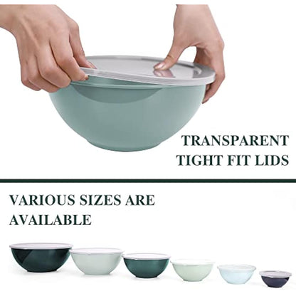 BoxedHome Mixing Bowl Set with Lid, Mixing Bowls, 12-Pack Mixing Bowl Set, Plastic Salad Bowl Non-Slip Stackable Serving Bowls for Kitchen (6 Bowls and 6 Lids, Green)
