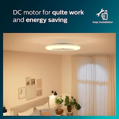 Philips LED Round Flat Fan Light 20W+40W with Remote Control [20W+40W - White] for Indoor Home Lighting, Living Room, Study, Office, Bedroom