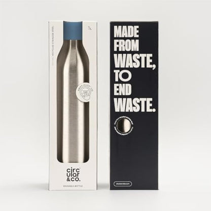 Circular & Co 1L/1000ml Recycled Stainless Steel Reusable Drinks Water Bottle – Insulated, Double Walled, Ecofriendly – Leakproof, Lockable Lid – Dishwasher Safe, BPA & Melamine Free (Rockpool Blue)