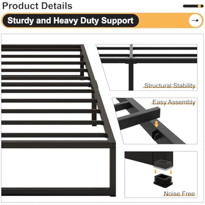 Yicensen Single Bed Frame 90x190 cm, Metal Bed Frame Single with Steel Slat Support, Easy Assembly, Noise Free, No Box Spring Needed, 30cm High, Black