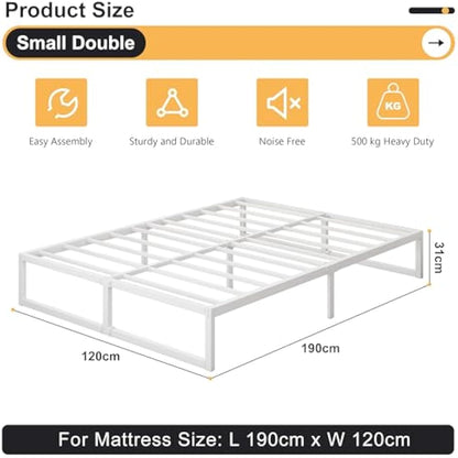 Yicensen Small Double Bed Frame 120x190 cm, Metal Bed Frame Small Double with Steel Slat Support, Easy Assembly, Noise Free, No Box Spring Needed, 30cm High, White