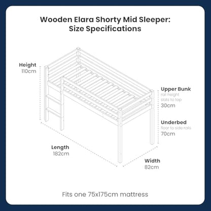 Flair Furnishings Kids Mid Sleeper Bed with Storage, Cabin Bed, Heavy Duty and Sturdy, Cosy, Stylish, Space Saving Design (White)