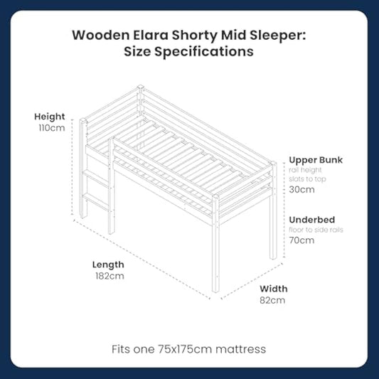 Flair Furnishings Kids Mid Sleeper Bed with Storage, Cabin Bed, Heavy Duty and Sturdy, Cosy, Stylish, Space Saving Design (White)